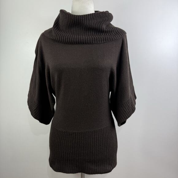 Loft Ann Taylor Brown Short Sleeve Pullover Cowl Neck Sweater XS Rabbit Hair - Picture 1 of 14